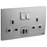 281136DS Mallia Senses 2 gang BS switched socket outlet single pole - 13A - with 3000mA A and C types USB chargers