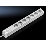 DK Socket strip, CEE 7/3 (type F), 7-way, 250 V, 16 A, LHD: 482,6x44x44 mm