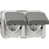 SCHUKO double socket, horizontally arranged, light gray, AQUASTAR