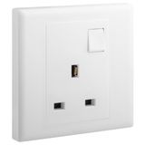 Socket 1 Gang 13A Switched + LED 7X7 White, Legrand - ELOE