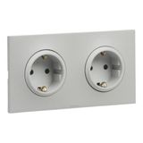 2P+T schuko double socket with eclips 2-post screw terminal Urbano grey finish