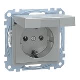 SCHUKO socket with hinged lid, IP44, contact protection, screw lift terminals, aluminum, surface