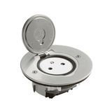 FLOOR 2P+T FB SOCKET ROUND BRUSHED STAINLESS STEEL