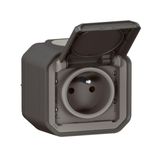 Power socket with waterproof earth with Plexo shutter 16A 250V delivered complete for surface mounting anthracite