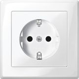 SCHUKO socket outlet with full cover plate, increased contact protection, plug-in terminals, polar white glossy, M-SMART