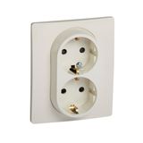 2x2P+E German std socket outlet Niloé -with shut. -compact - screw term. -ivory