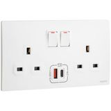 281137MW Mallia Senses 2 gang single pole switched socket outlets - with USB A+C 27W charger