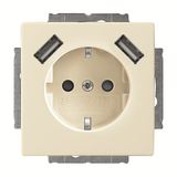 20 EUCB2USB-82-500 Socket insert Protective contact (SCHUKO) with USB AA ivory white - 63x63