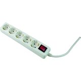 5-way power strip, 2m, white2m plastic sheathed cable H05VV-F3G1.5 with angled flat plug with switch and indicator light