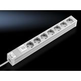 DK Socket strip, CEE 7/3 (type F), 7-way, 250 V, 16 A, LHD: 482,6x44x44 mm