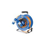 CEE camping safety device drum 285mmØ mm 25 m construction site management  H07BQ-F 3G2.5, orange with 3-pin "powerlight" CEE plug 230V / 16A  and 3-pole "powerlight" CEE coupling 230V / 16A