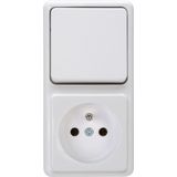 Surface mount, combination universal switch (off and change-over switch) and earthed socket outlet with central earth contact, without shutter, 10AX/16A, 250V~, IP20,STANDARD, arctic-white