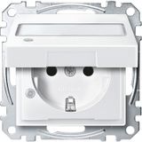 SCHUKO socket with hinged lid, control light and contact protection label, plug-in terminals, polar white, system M