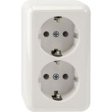 SCHUKO double socket, polar white, surface-mounted