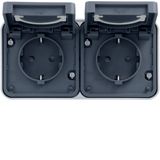 CUBYKO WALL SOCKET DOUBLE HORIZONTAL IP55 GRAY