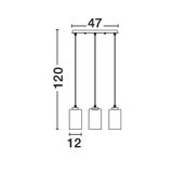 Smoke Glass  Chrome Aluminium  LED E27 3x12 Watt 230 Volt  IP20 Bulb Excluded   L: 47 W: 12 H: 120 cm Adjustable height