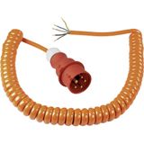 CEE construction site spiral connection cable , basic length 1 m H07BQ-F 5G1.5 Elastic up to 5 m orange