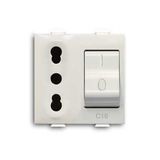 2P+E socket outlet, 16A - 250V, interlocked with MCB, P17/11 Italian type Bipasso White - Chiara