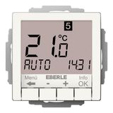 Clock thermostat as a room controller, RAL9010 glossy 55x55, AC 230V, 1NO contact, 10 A, white backlighting