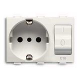 2P+E socket outlet, 16A - 250V, interlocked with MCB, P30 Italian type P30 White - Chiara