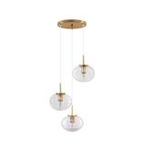 Clear Glass  & Brass Gold Metal  White Cord   LED E27 3x12 Watt 230 Volt   IP20 Bulb Excluded  D: 30 H: 180 cm Adjustable height