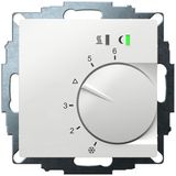 UP room controller, RAL9016 glossy 55x55, 5-30C, AC 230V, triac output, switchable 5 actuators each 3W, change-over input, TA 3.5K, LED displays