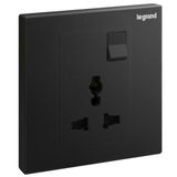 Galion - 1 gang Multistandard switched socket outlet - Matt Black