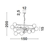 Satin Gold & Black Metal  White Opal Glass  LED G9 12x5 Watt 220 Volt  IP20 Bulb Excluded  L: 150 H: 200 cm Adjustable height