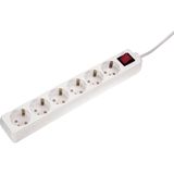 6 way socket outlet white, 1,4m H05VV-F 3G1,5 with children protection + switch' in polybag with label