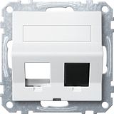 2-way slanted outlet with support ring and labeling field for Modular Jack, polar white, System M