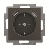 20 EUCB2USB-95-507 Socket insert Protective contact (SCHUKO) with USB AA château-black - Basic55