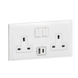 Belanko S 2 gang single pole BS switched socket outlet inboard - 13A + USB type A+C - White