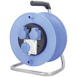 Camping empty drum 285Ø mm, blue empty for approx. 25m 3G2.5 cable 2 built-in sockets 230V / 16A with hinged lid 1 CEE socket 230V / 16A / 3-pin with hinged cover