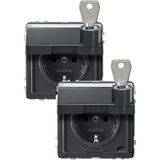 SCHUKO socket, hinged lid, label, lockable, 2 identical closures, BRS, StK, anthracite, AQUADESIGN