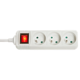 3-Way French Schuko Mains Power Extension with Switch, White France