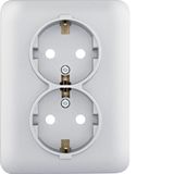 Double SCHUKO socket+cover+PRCC silver