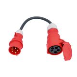 CEE adapter cable 
0,3 m H07RN-F 5G2,5
1st side: CEE plug red 400V 16A 5pole #61420
2nd side: CEE socket red 400V 32A 5pole #61427
in polybag with label