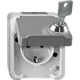 SCHUKO socket with touch protection, lockable with the same locks, lock no. 200, light gray, AQUASTAR