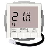 Flush-mounted thermostat for controlling electrical temperature control systems, RAL9010 glossy 55x55, AC 230V, 1 NO contact 16 A, white backlighting