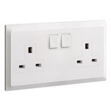 Socket 2 Gang 13A Switched + LED 14X7 White, Legrand-Belanko S