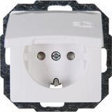 Earthed socket outlet with hinged lid an