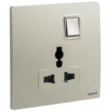 Mallia Senses - 1 gang Multistandard switched socket outlet - Champagne