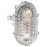 Bulkhead light - IP 44 - IK 06 - oval 60 W - E27 - metal grid no tool - grey