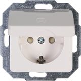 Earthed socket outlet with hinged lid an