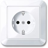 SCHUKO socket outlet with full cover plate, increased contact protection, plug-in terminals, active white glossy, 1-M