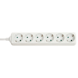 6-Way Schuko Mains Power Extension, White switch, Schuko sockets