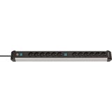 Premium Alu-Line extension lead 12-way 3m H05VV-F 3G1.5 2x 6-fold switchable sockets