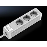 DK Socket strip, CEE 7/3 (type F), 3-way, 250 V, 16 A, LHD: 262,6x44x44 mm