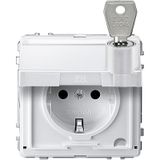 SCHUKO socket, hinged lid, label, lockable, various closures, BRS, plug-in terminals, polar white, AQUADESIGN