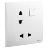 Mallia Senses - 1 gang EURO/US switched socket outlet - 16A - 2 x 2 poles - Matt White